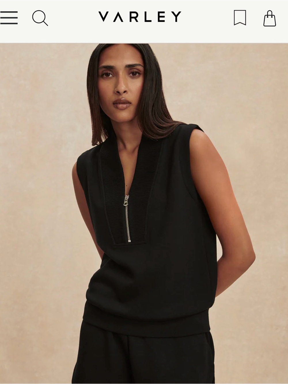 Varley Black Sleeveless Zip-Front Sweater and Wide Leg Pant Set NWT